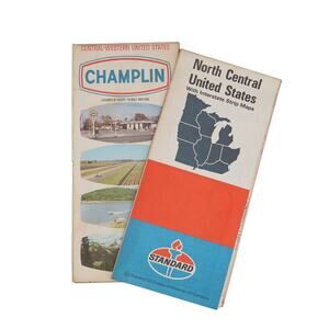 Central United States Travel Maps Set of 2 Vintage Gas Station Champlin Standard